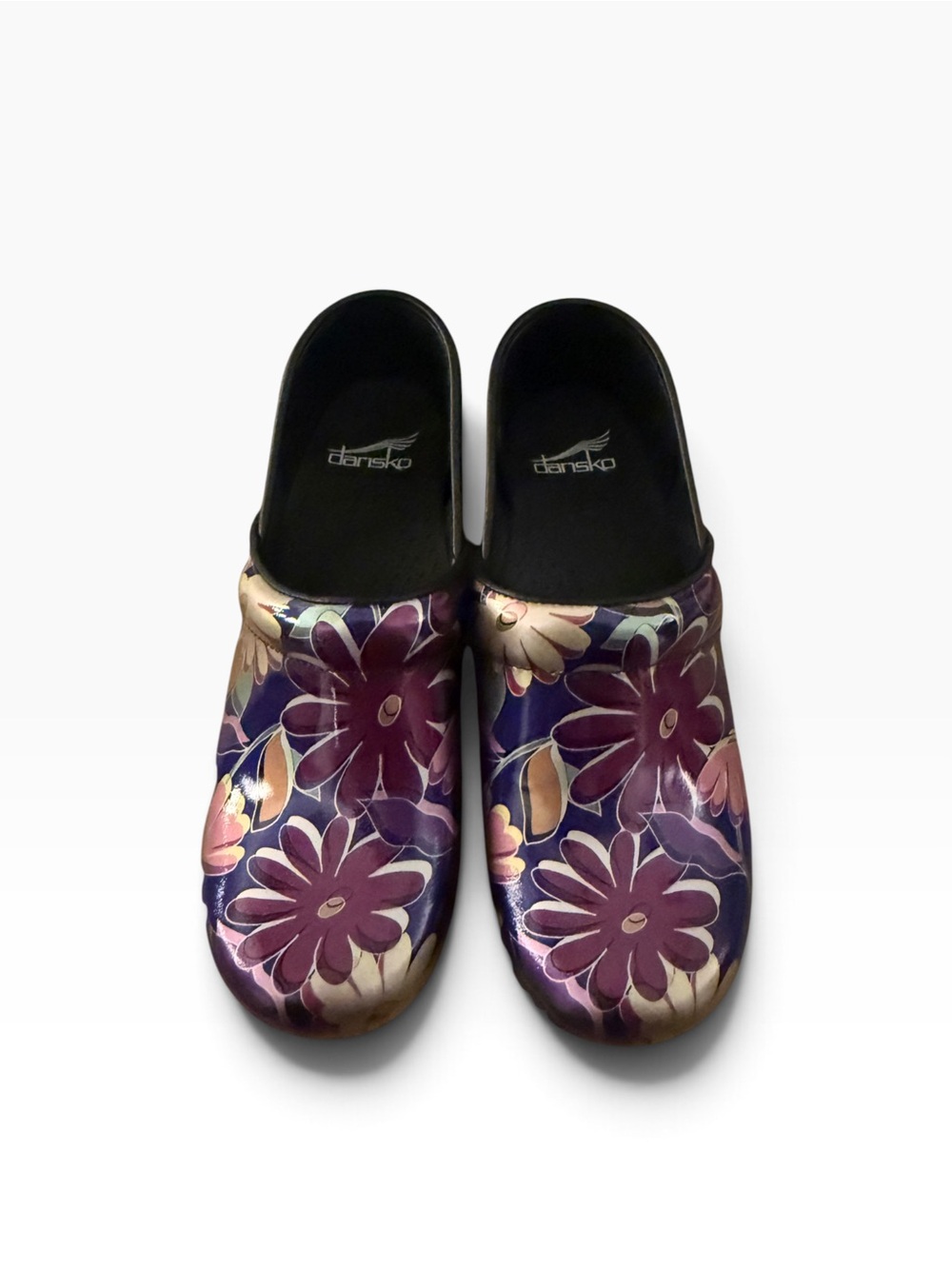 NWOB-Dansko Professional Floral Patent Leather Clogs Purple Multi size 38